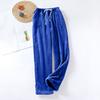 Women's Fuzzy Fleece Wide Leg Pajama Pants Elastic Drawstring Waist Warm Loungewear Sleep Trousers With Pockets