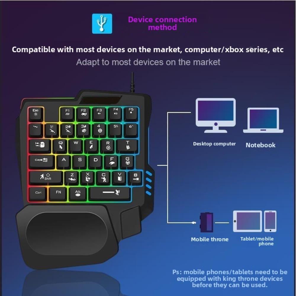 One-handed Keyboard Colorful Mechanical 35 Keys with Mobile Phone Throne PUBG Handle Mobile Game Chicken Eating Artifact