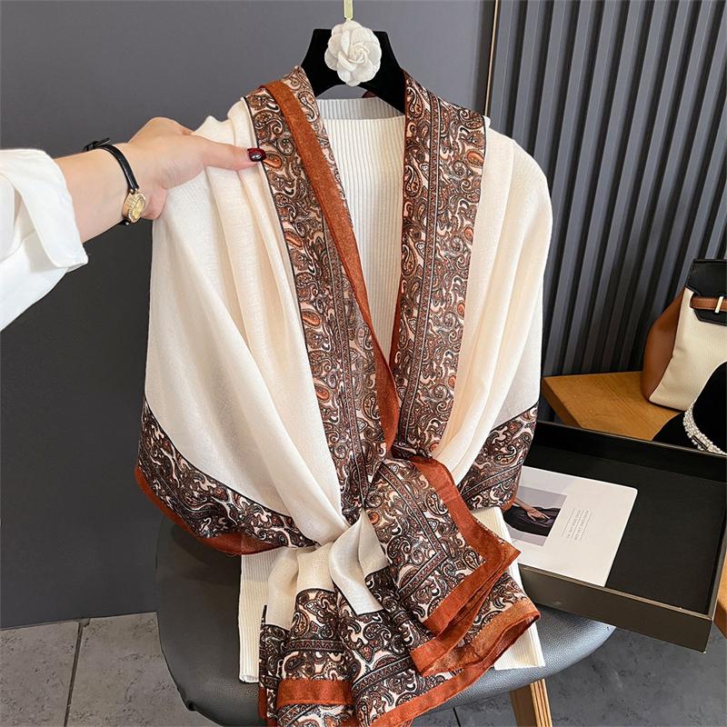 New Spring Women Cotton Scarf Beach Hijab Shawls and Wraps  Luxury Brand Flower Female Foulard Echarpe Designer Bandana