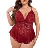 European and American fun sexy lace bow lace deep V large size group pajamas dress