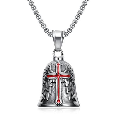 Stainless Steel Pendant Neckalce Small Bell Pendant Titanium Steel Cross Angel Wings Lucky Bell High Quality Hiphop