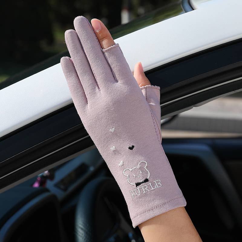 

Солнцезащитные перчатки с двумя пальцами «Мишка» женские летние нескользящие тонкие хлопковые перчатки, впитывающие пот, дышащие, модные велосипедные короткие, сенсорные average size