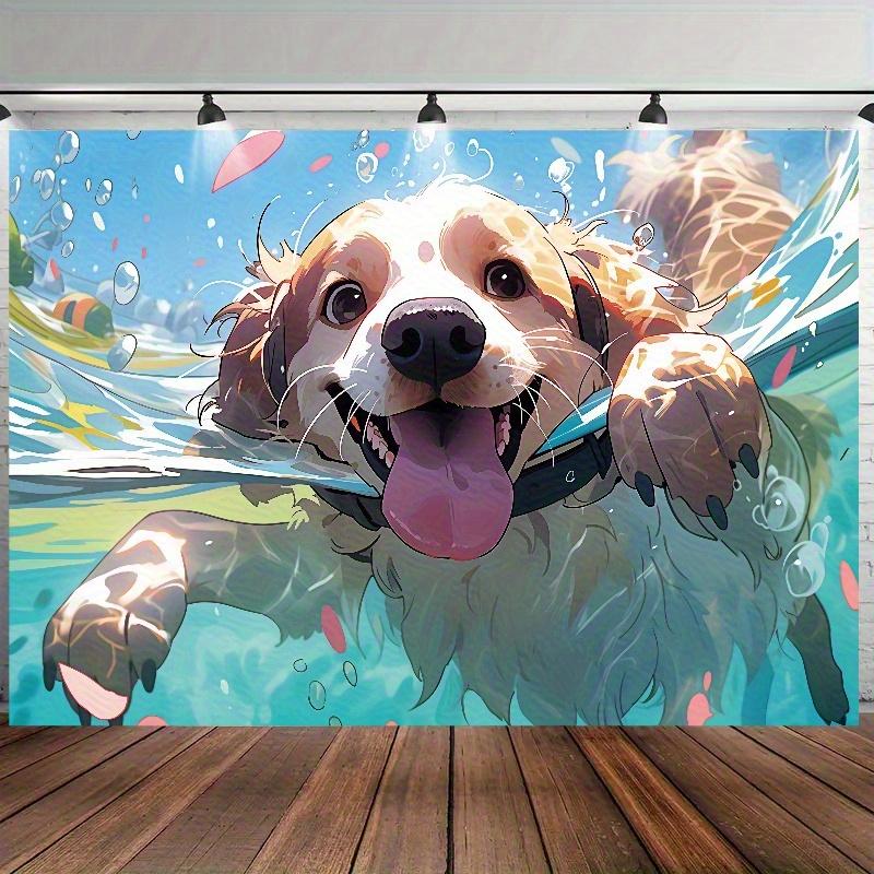 Swimming Dog Tapestry Fun Cartoon Wall Art for Bedroom or Living Room Large Decorative Hanging Add Playful Charm 74x94cm(29x37in)