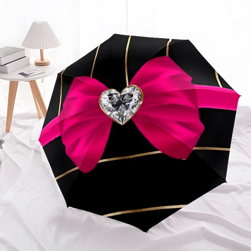 1pc Diamond Heart Bow Automatic Open/Close Umbrella, Lightweight for Women/Men, Perfect Gift - for Everyday or Holiday Eventsyy251127096