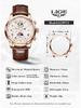 LIGE Men's Quartz Multifunctional Waterproof Watch - Three-Eye Six-Hand Design