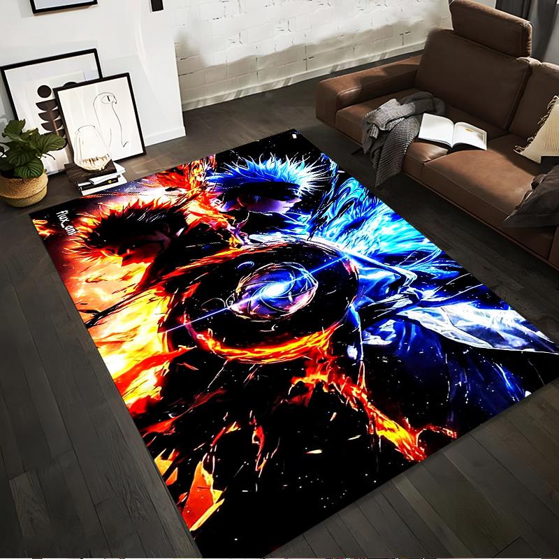 Fiery and icy themed anime-style artwork Non-slip rug suitable for living room and bedroom sofas