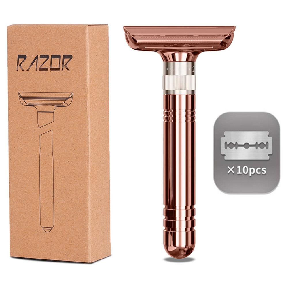 8-Speed Manual Adjustable Razor Double-Sided Safety Old-Fashioned Shaver with 10 Replacement Blades