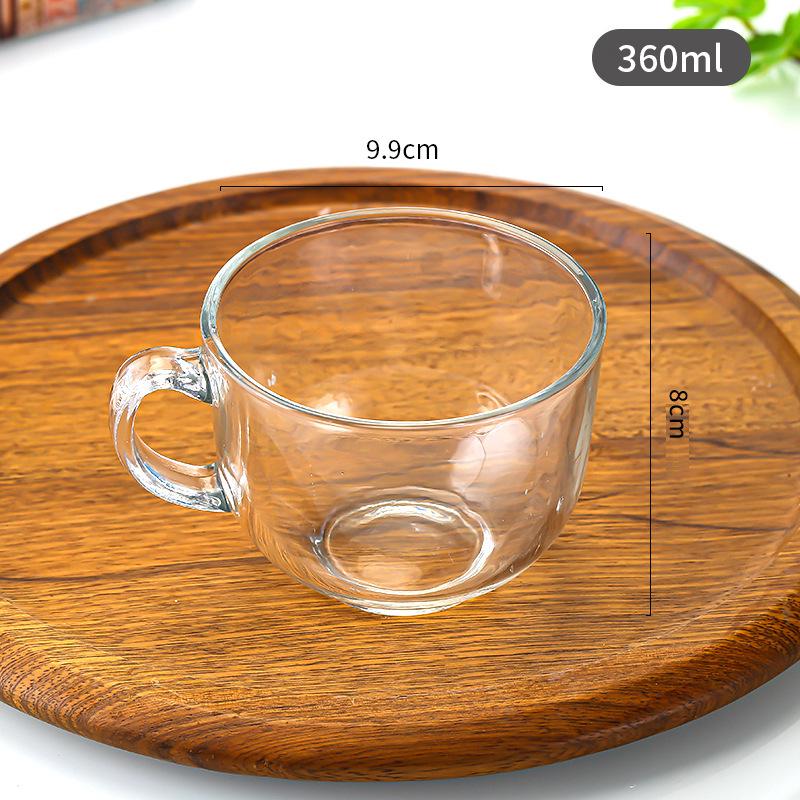 Retro Sunflower Embossed Glass Cup with Gold Rim and Handle - Large Capacity for Milk or Breakfast Beverages 360-390ml