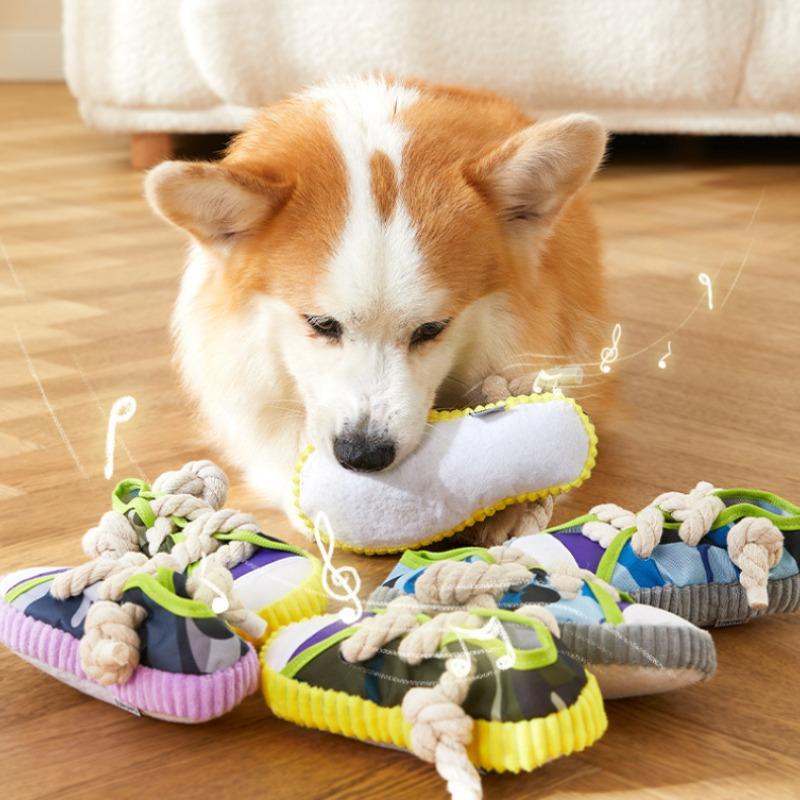 Pet Chewing Toy Dog Teeth Grinding Bite Resistant Squeak Toy Shoe Shape Puppy Chew Toy With Cotton Rope Pet Toy Supplies