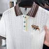 New Short-sleeved T-shirt Men's Autumn Knitted Sweater Embroidered Pattern Matching Jacquard Top