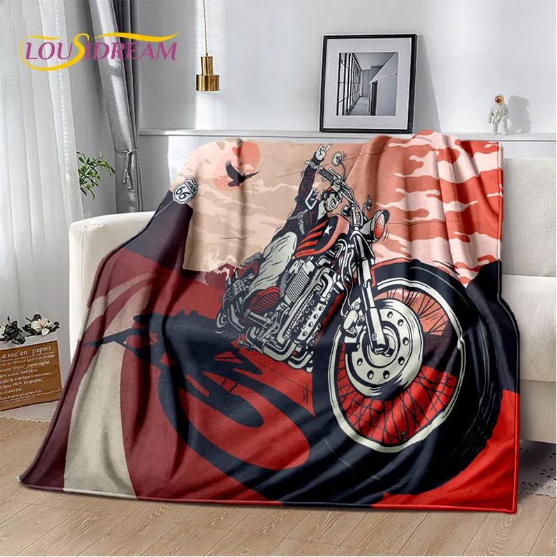 Retro Vintage Motorcycle Skull Soft Plush Blanket Cozy Flannel Throw for Living Room Bedroom Bed Sofa Picnic Cover
