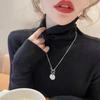 Women Sweater Turtleneck Long Sleeve Solid Color Bottom Tops High Elasticity Regular Fit Knitting Tops Knitwear