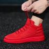 Zapatillas Deportivas de Caña Alta Rojas para Hombre - Estilo Coreano, Otoño/Invierno, con Terciopelo, Calzado Casual de Moda.