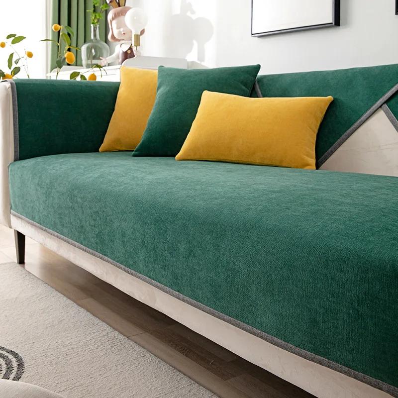 Four Seasons Universal Chenille Soffskydd Soffdyna Enfärgad Randig Soffmatta för Vardagsrum Halkfri L-formad Soffkudde