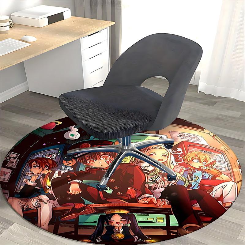 1pc Anime Cartoon Design Round Carpet  Office Chair Mat, NonSlip Rug for Home Decor, Living Room