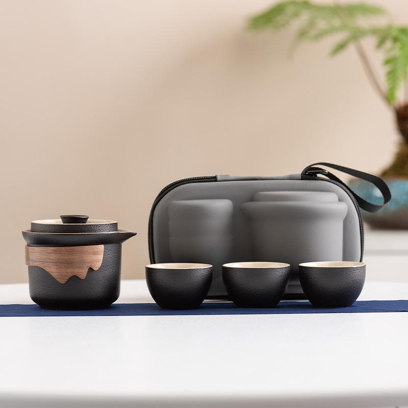 High-end travel tea set, Kuaike, one pot, three cups, inner tank filter, outdoor portable set, business commemorative gift.
