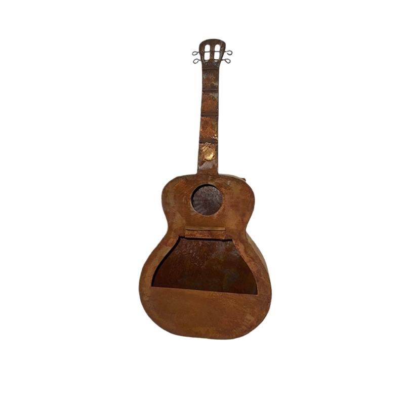 Garden Fence Guitar Flower Pot, Metal Wall Pocket with Front Open Holder for Hanging Porch Wall Display and Entry Wall Setting for Use