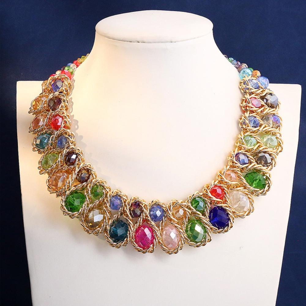 Vintage Choker Necklace Colorful Glasses Stone Necklace Fashion Crystal Necklace for Women