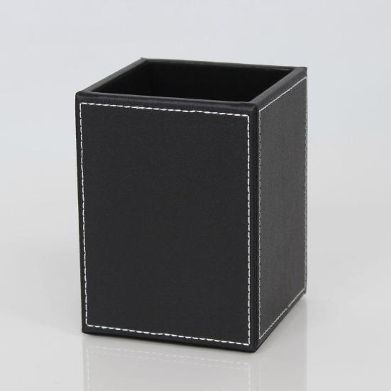 Pen Holder White Stitching Faux Leather Desk Organizer Waterproof Easy To Clean Square Pencil Holder