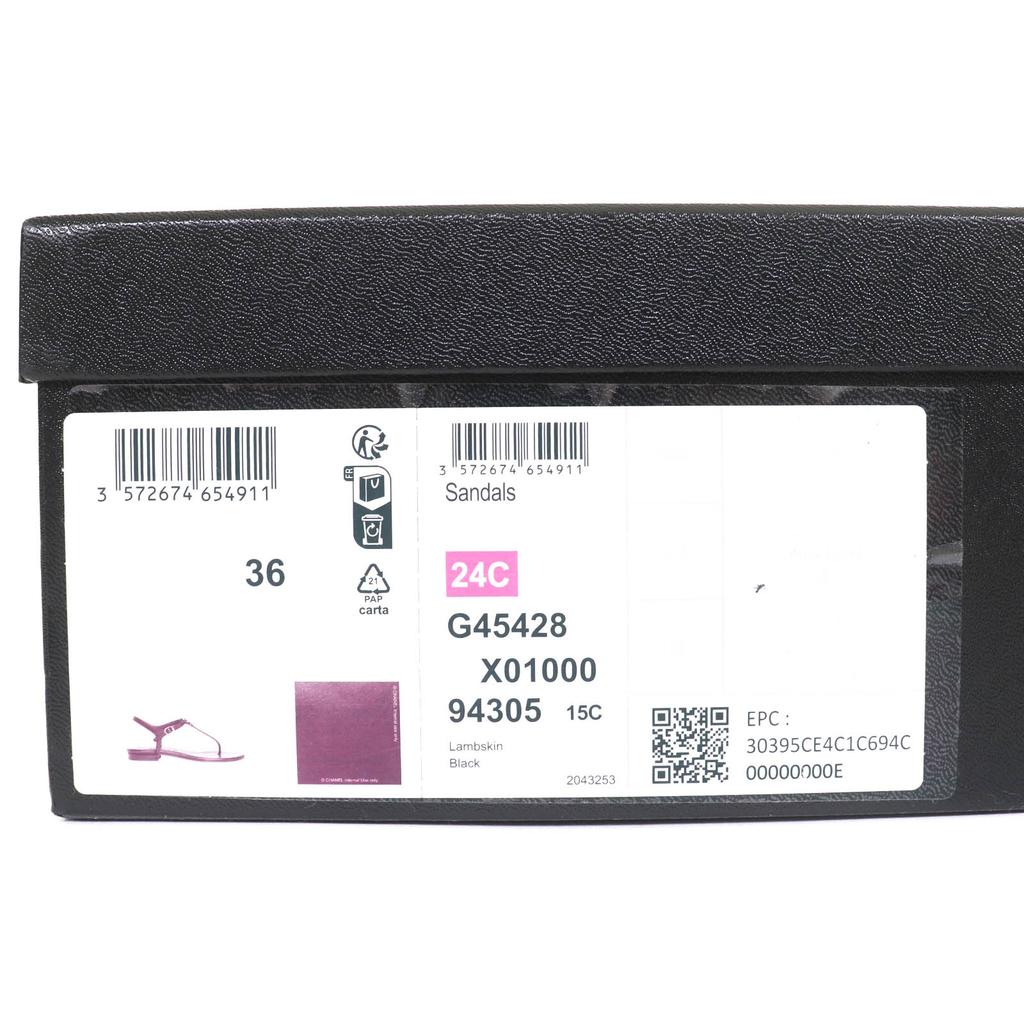 CHANEL Sandals COCO Mark ankle strap thong sandal flats black leather 24C G45428 Used