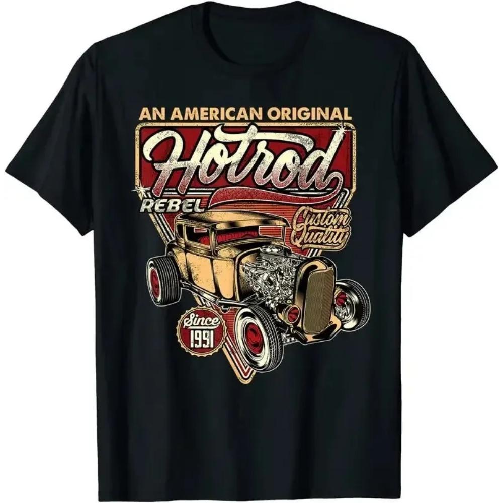 2024 Vintage Hot Rod Speed and Power T-shirt för Män T-shirt Mode Hip Hop T-shirts Mitt Liv T-shirt Bomulls T-shirts Kortärmade Toppar