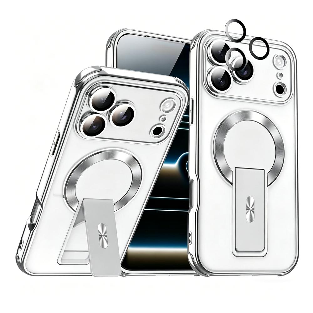 KEYSION Magnetic Transparent Plating Case for MagSafe for iPhone 11 12 13 14 15 16 17 Pro Max Air 16 Plus Upright Kickstand Shockproof Phone Cover