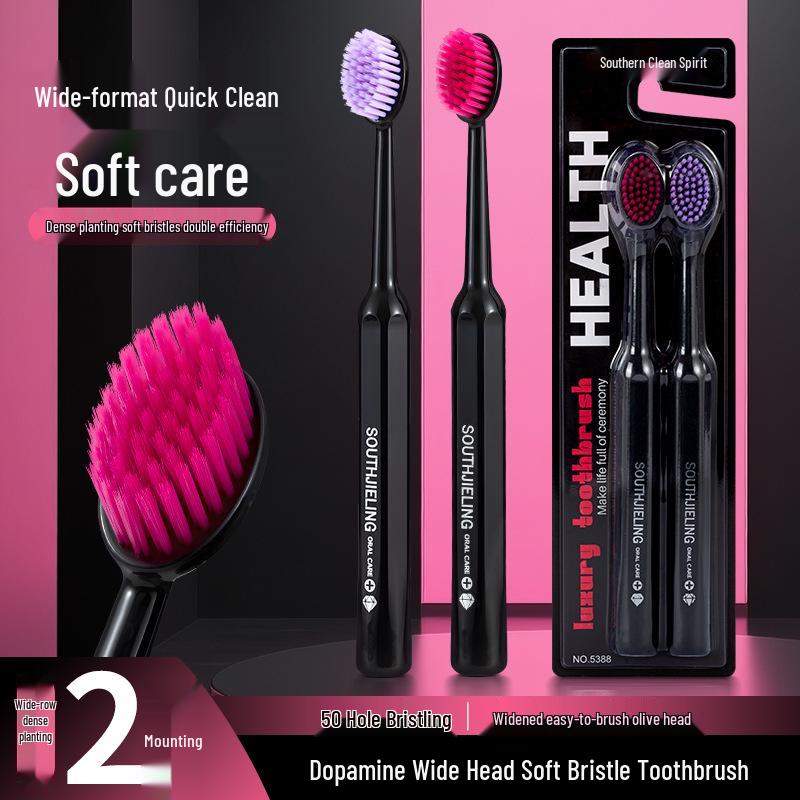

Olive Head Soft Bristle Toothbrush - Blue/Pink for Adults & Students, Family-Friendly