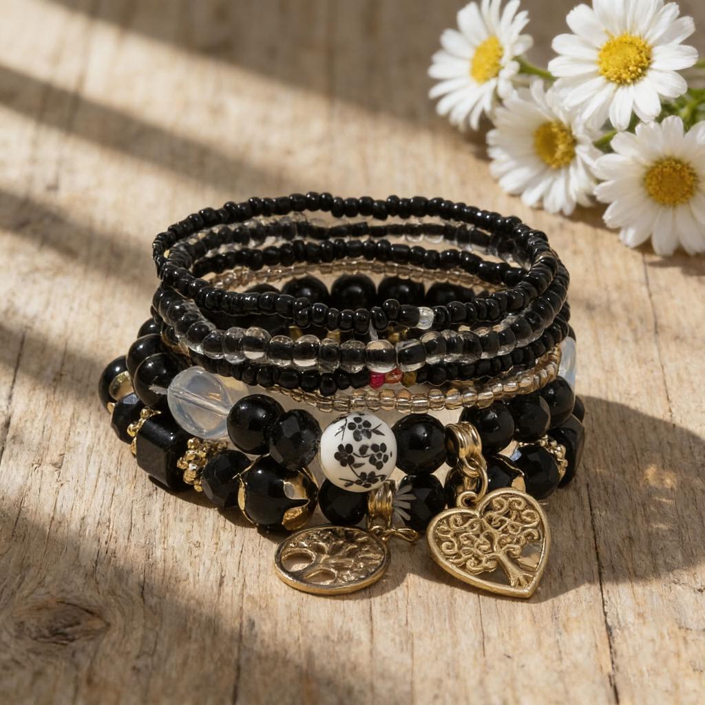 Boho Perlenarmband Instagram-inspiriert Nischenstil Farbblock-Stapelarmband-Set