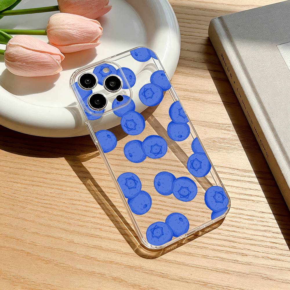 Blue Minimalist Print Phone Case For iPhone 17 16 15 14 13 12 11 Mini Pro Max Plus Transparent Cover