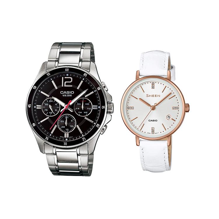 CASIO Unisex Pair Table Series White Watch MTP-1374-1A+SHE-4048PGL-7A