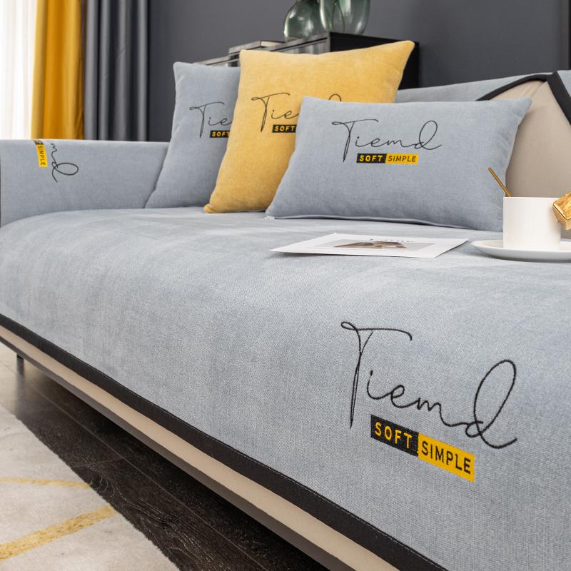 Anti slip Chenille sofa cover, embroidered with letters, all season universal sofa cover, furniture protection, bedroom, office,