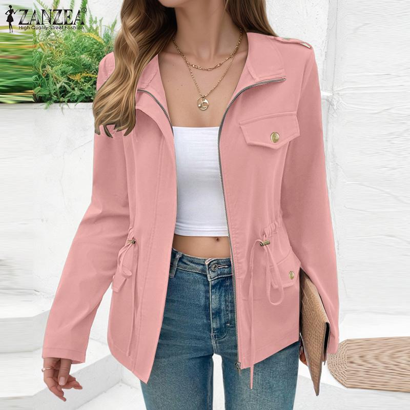 ZANZEA Womens Casual Long Sleeve Zipper Cardigan Thin Jackets