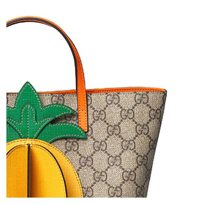 Gucci handbag Three-dimensional pineapple shape presbyopia Logo canvas patchwork Tote bag Tote bag shopping bag children's bag children's style ebony