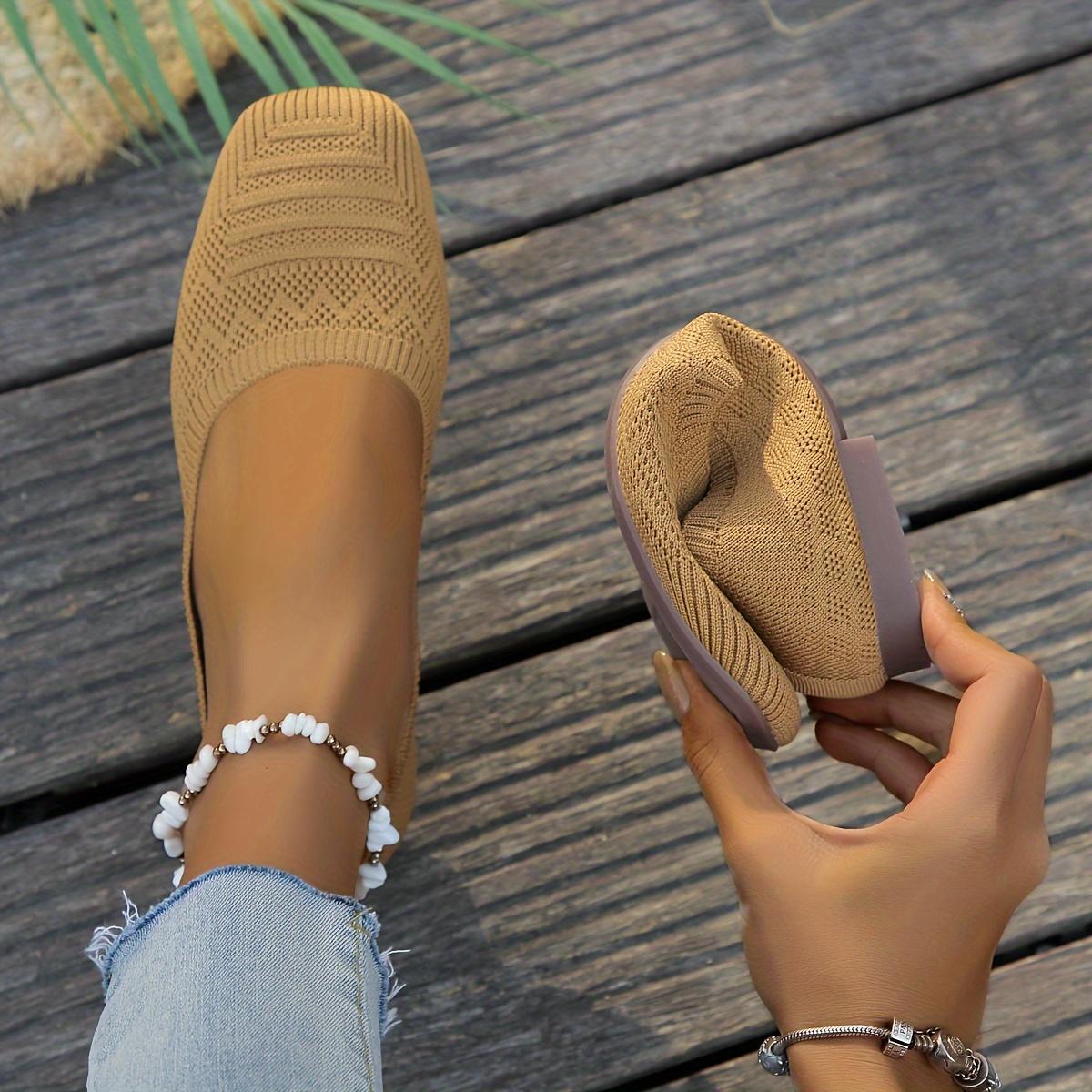 

Женские черные слипоны из плетеной ткани - Повседневная обувь с квадратным носком для ношения в помещении и на улице, Всесезонный комфорт с резиновой подошвой, Дышащие 43 хаки