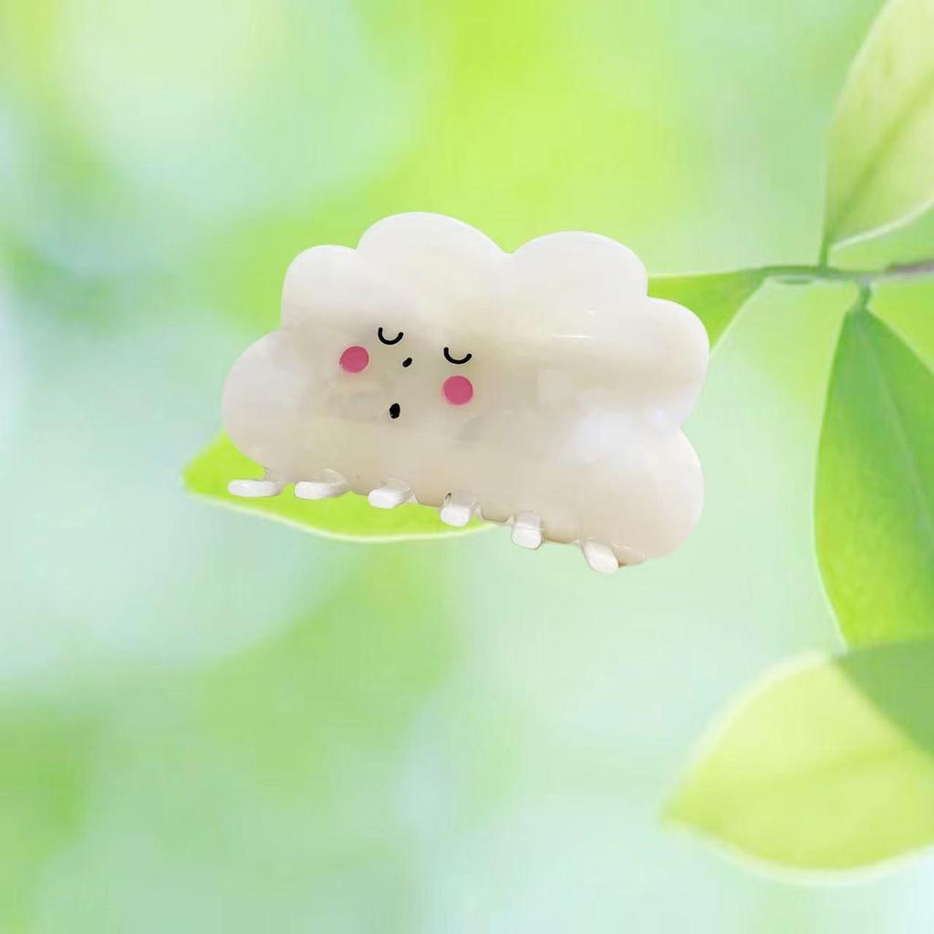 New Milk-tea Cloud & Raindrop Hair Clip: Cute Cartoon White Claw, Acetate Shark Hair Accessory