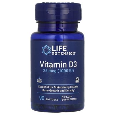 Life Extension, D3 Vitamini, 25mcg (1.000IU), 90 yumuşak kapsül