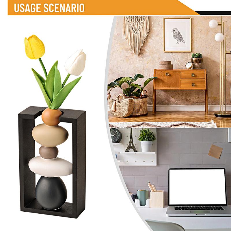 1PC Cobblestone Vase Ornament Nordic Pebble Shaped Vase Modern Flower Arrangement Container Table Decoration 21.5x12x6cm