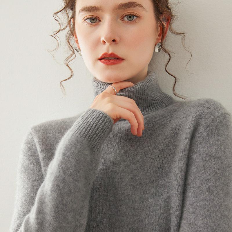 Women's Half-High Collar Cashmere Pullover: Warm, Slimming Knitwear for Autumn & Winter
