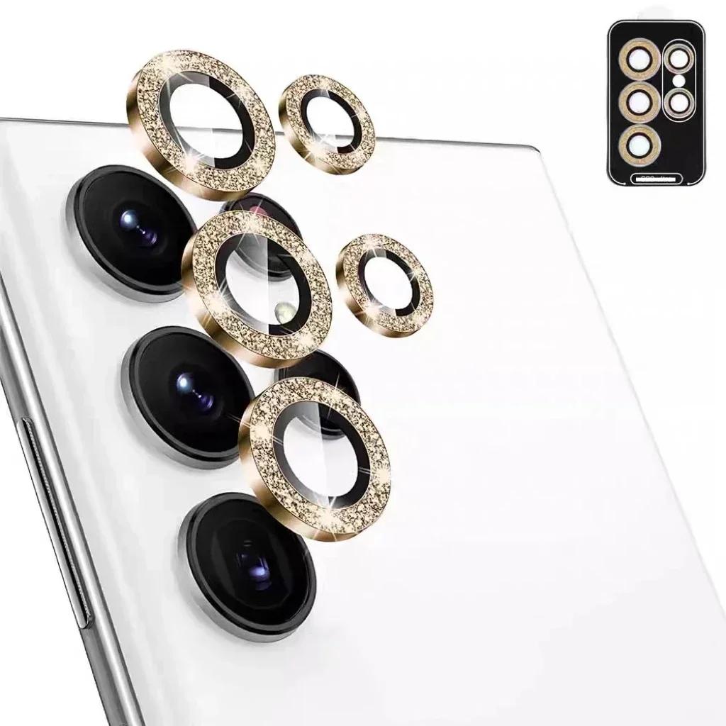 Glitter Camera Lens Protector Film For Samsung Galaxy S23 S24 S25 S26 Ultra Plus Full Cover Metal Ring Glass Lens Film