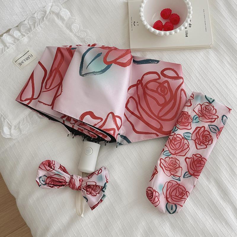 Oil Painting Rain Umbrella, Uv Resistant Sun Umbrella, Sunshade Umbrella, Folding Umbrella, Black Glue For Women Ubrella