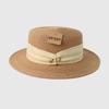 French Retro Flat Top Straw Sun Hat for Women Summer Beach Vacation Elegant Sunshade Protection Wide Brim Hat