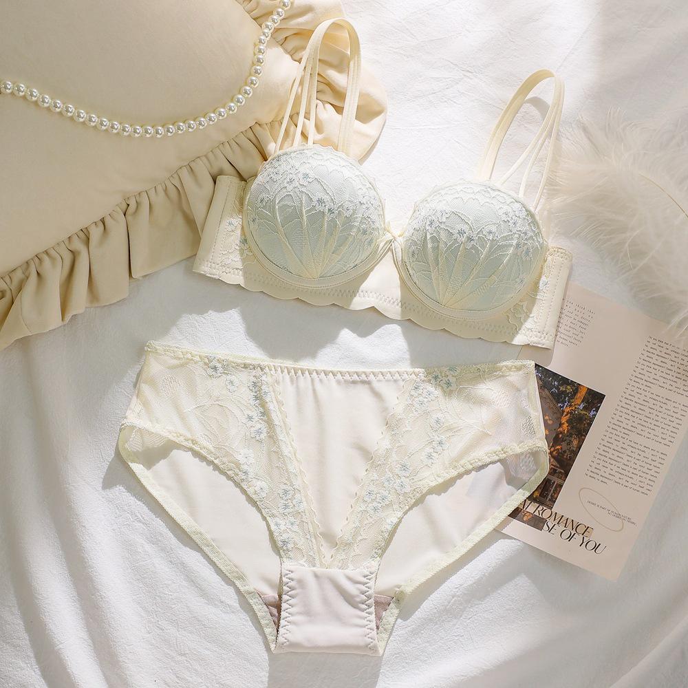 Sujetador de Lencería Push Up de Encaje Media Copa para Pecho Pequeño y Plano, Sin Aros, Anticaída, Relleno Extra Grueso.