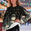 Women's Fashion Casual Long Sleeve Christmas Printed Round Neck Plus Velvet Thickened Sweatshirt