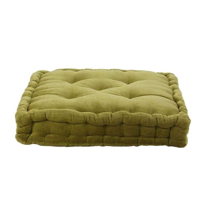 Pouf tapissier en velours de coton uni vert mousse 40x40