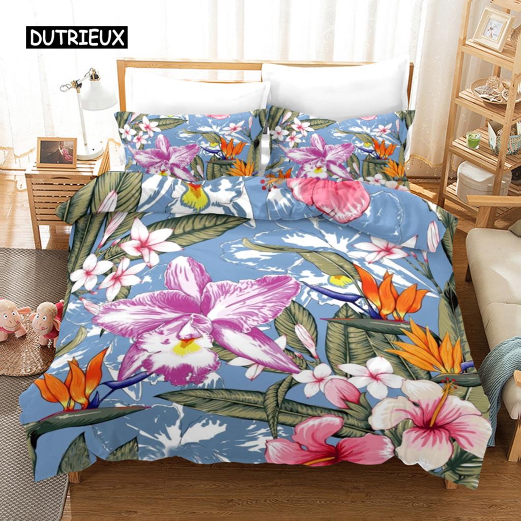 Blumiger Bettbezug Frühling Buntes Blumenmuster Einzelbettwäsche-Set für Kinder Jugendliche Erwachsene Mikrofaser Doppel Queen King Bettdeckenbezug