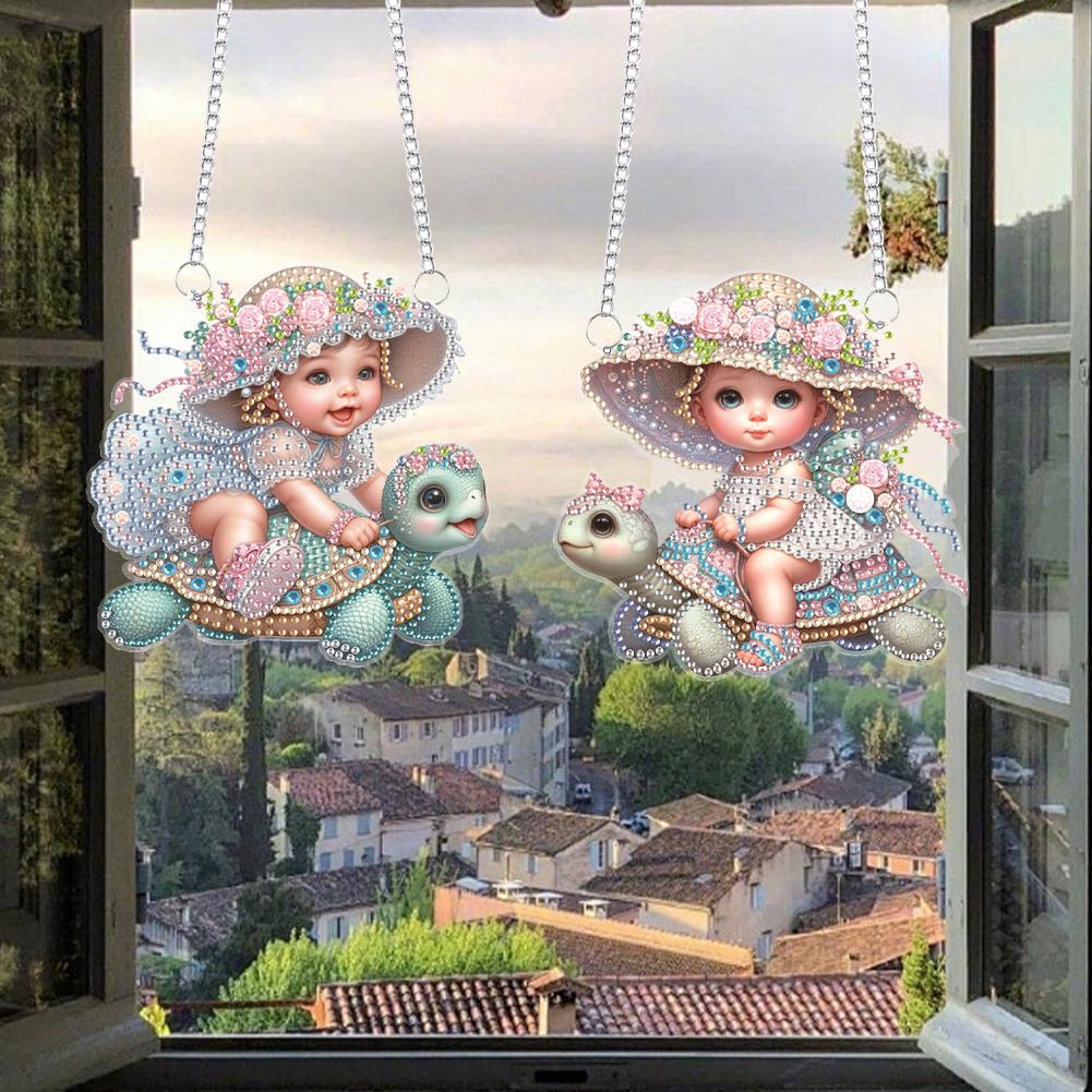 2Pcs 2D/Flat DIY Special Shape Hanging Diamond Art Kits Diamond Painting Set Diamond Art Pendant Wall Decor for Home & Windows