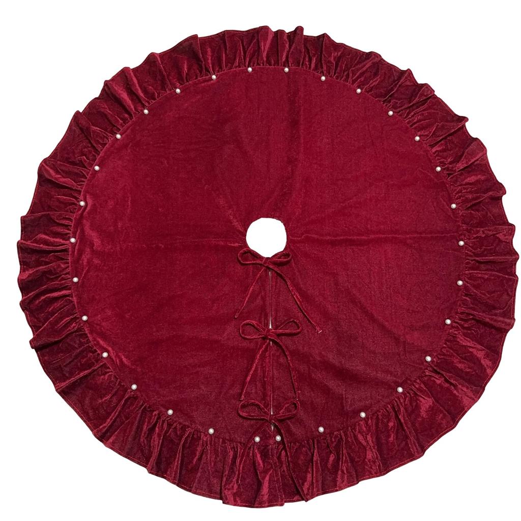 Velvet Christmas Tree Skirt with and Lace Trim, 90 Cm, Holiday Home Decor