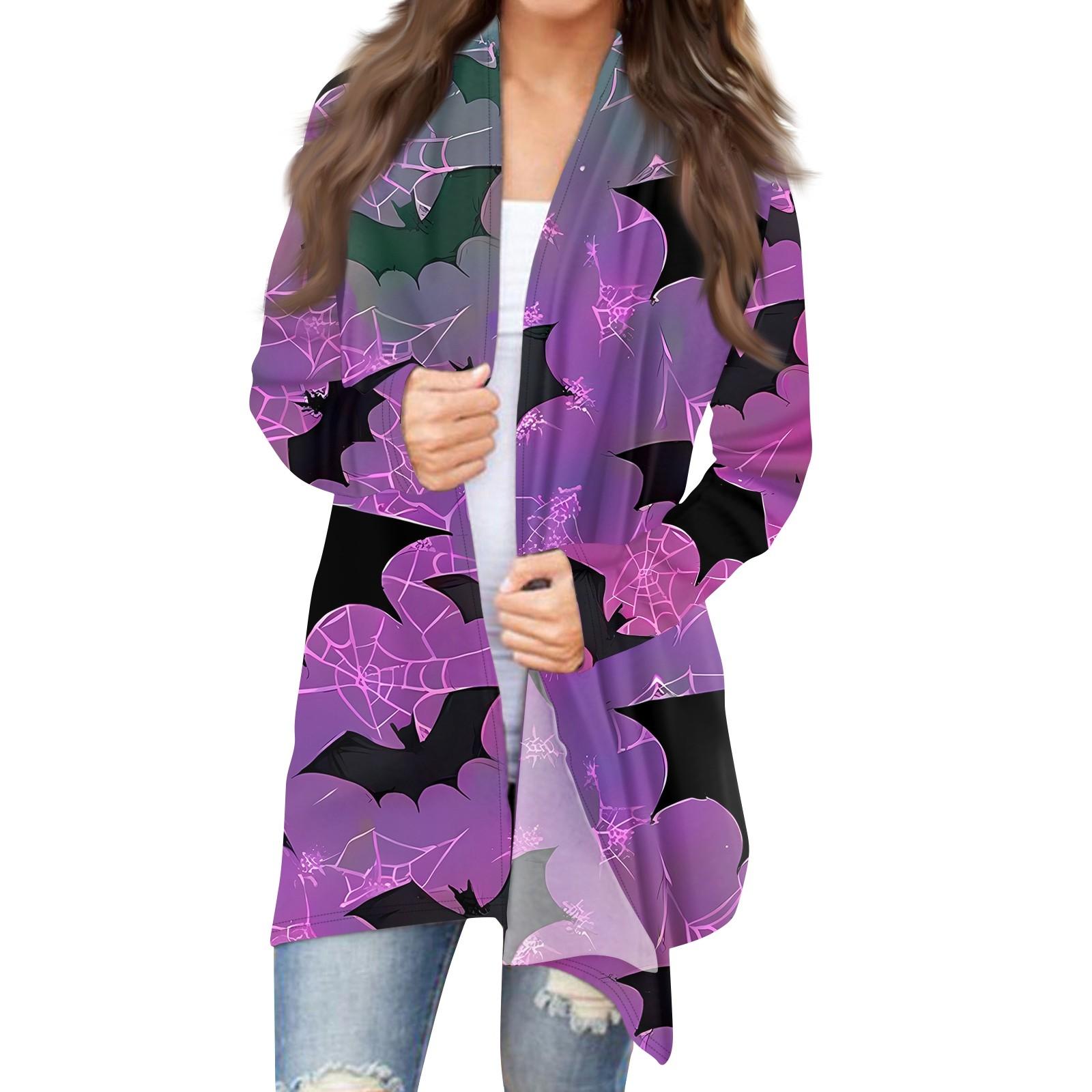 

Женский кардиган с длинным рукавом спереди и принтом на Хэллоуин, легкая куртка XXXL фиолетовый