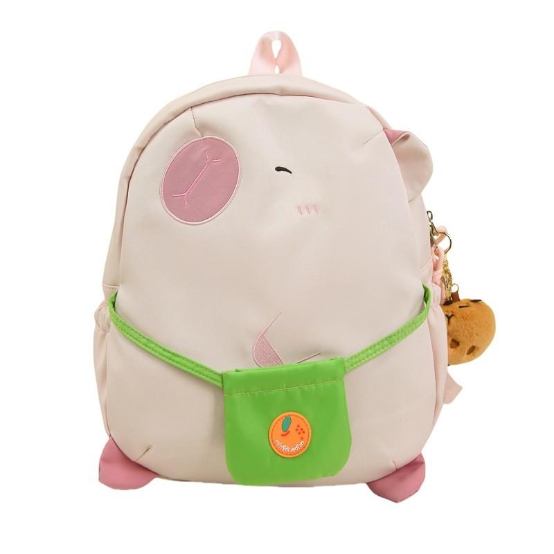 

Cute Green Small Bag Cartoon Capybara Design Student Backpack With Pendant For Campus Use M рожевий