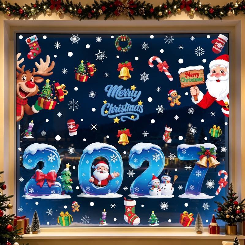 6 Pcs Christmas Window Stickers Wall Sticker Kids Room Wall Decals Merry Christmas Decorations For Home New Year Stickers